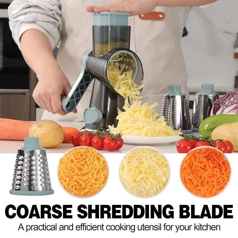 Practical hand grater with 3 interchangeable inserts