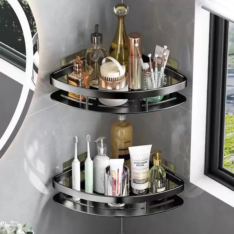 Aluminum Corner Shelf for Wall - Space-Saving Bathroom Organizer No Drilling