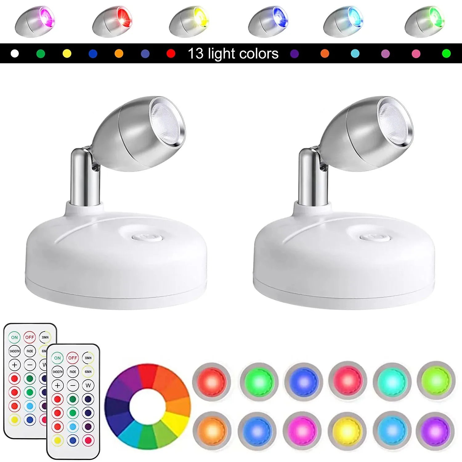 SmartLight Duo | Set of 2 Wireless LED Lights with Remote Control | RGB Color Change & Timer | Flexible for Creative Accents