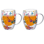 Set of 2 Double-Walled Cups with Dried Flowers