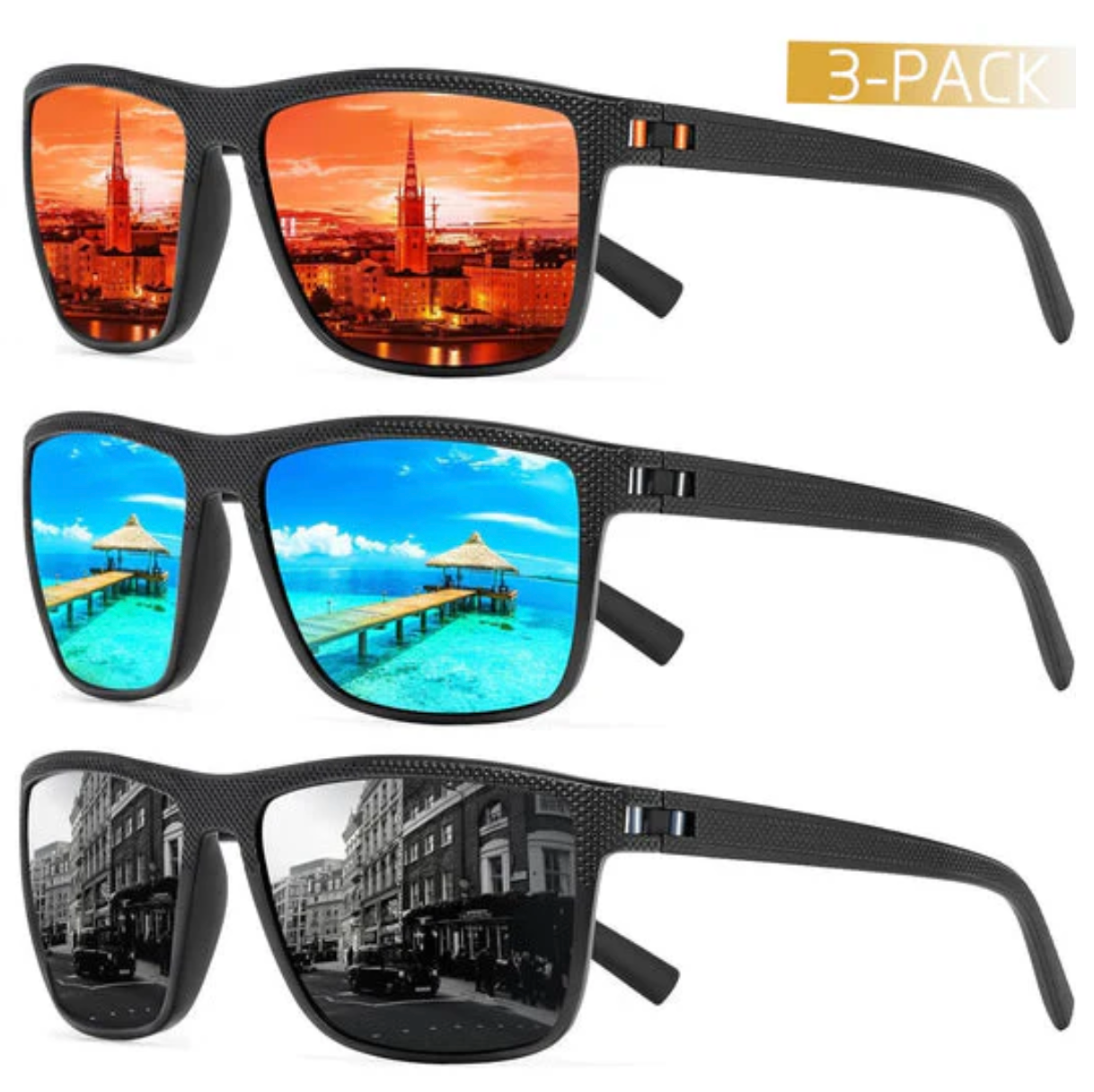 3-piece Set of Polarized Sunglasses – UV400 Protection and Comfort