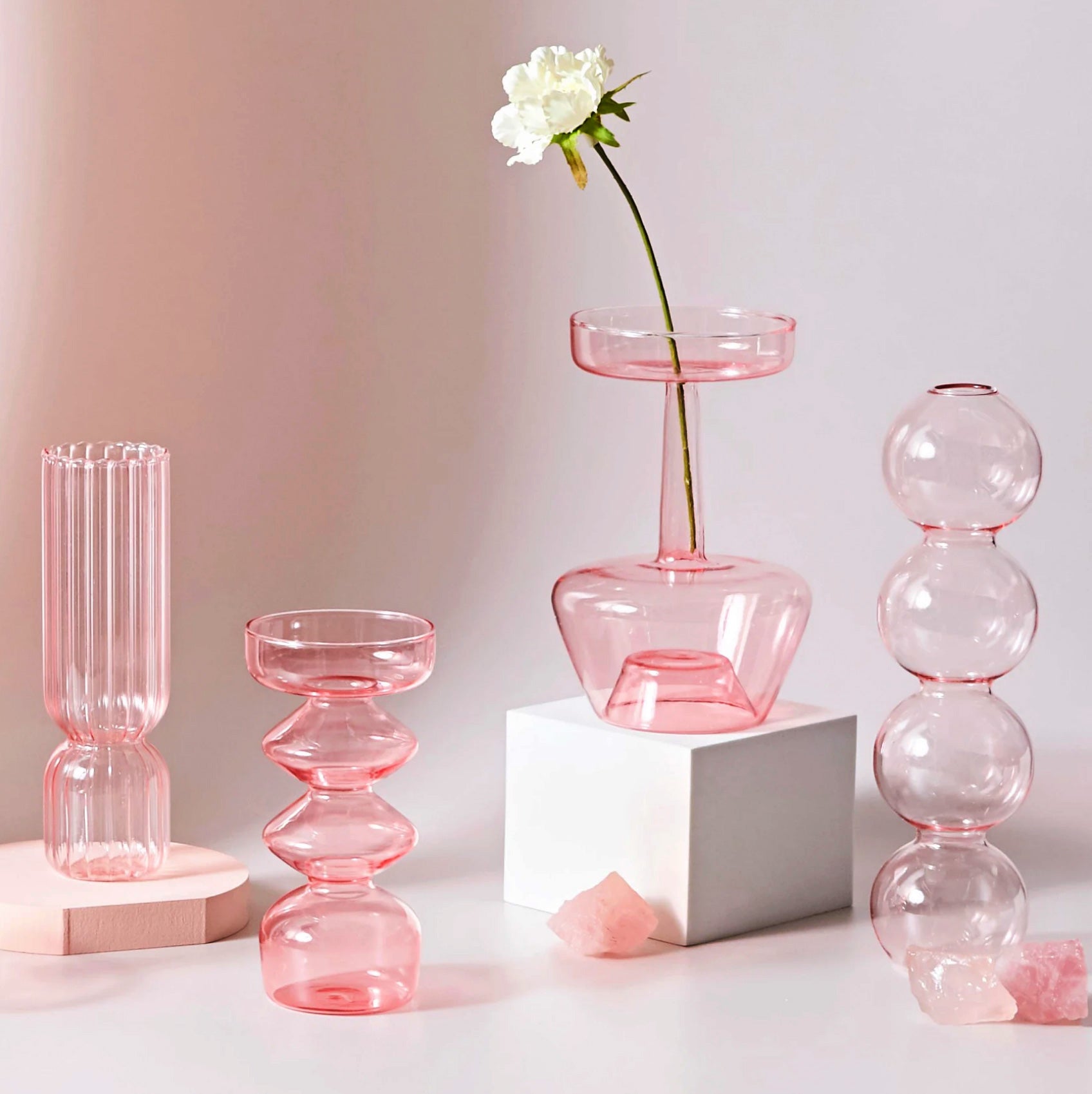 Modern Glass Jewelry Dish - Baby Pink