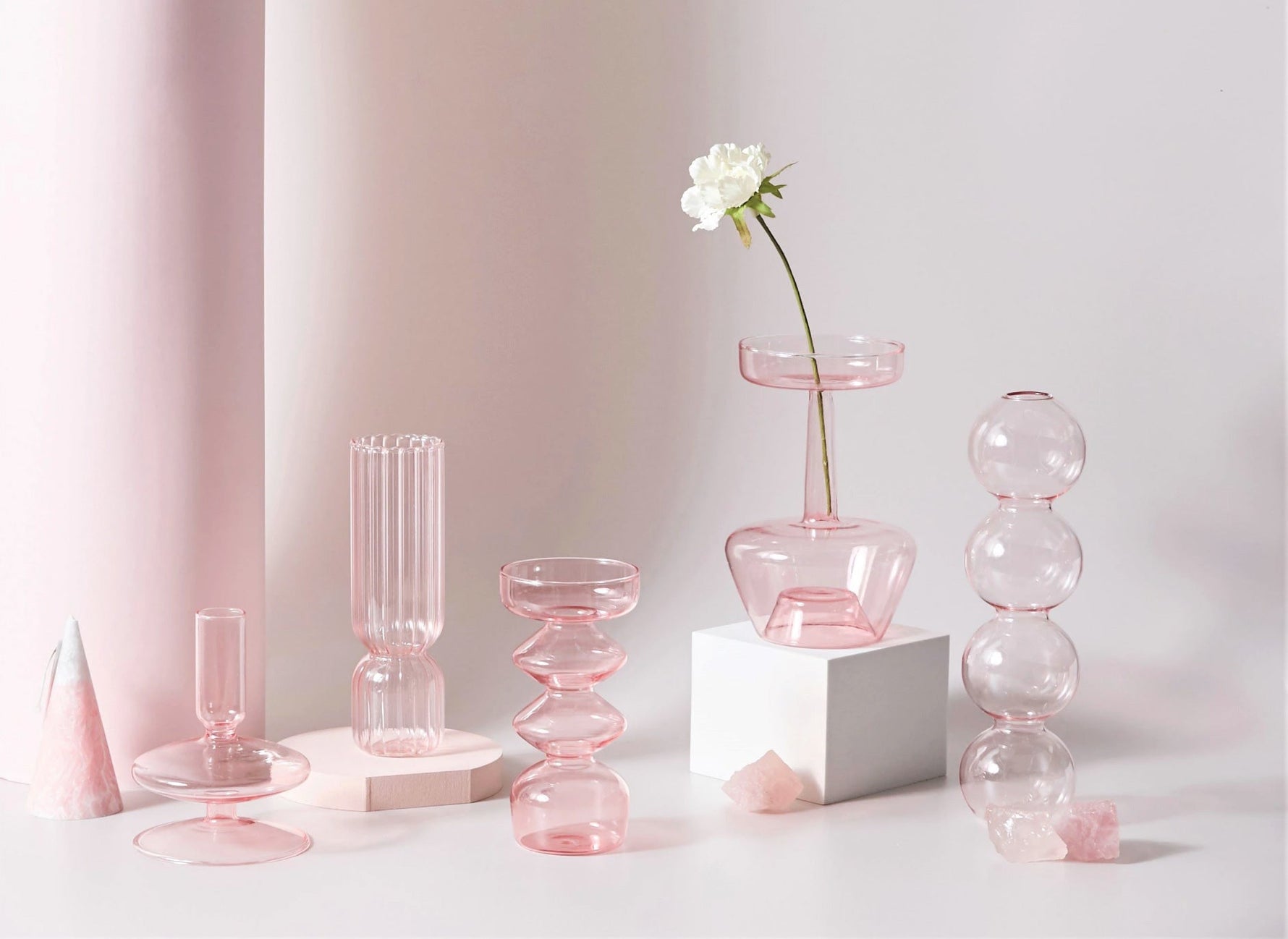 Modern Glass Jewelry Dish - Baby Pink