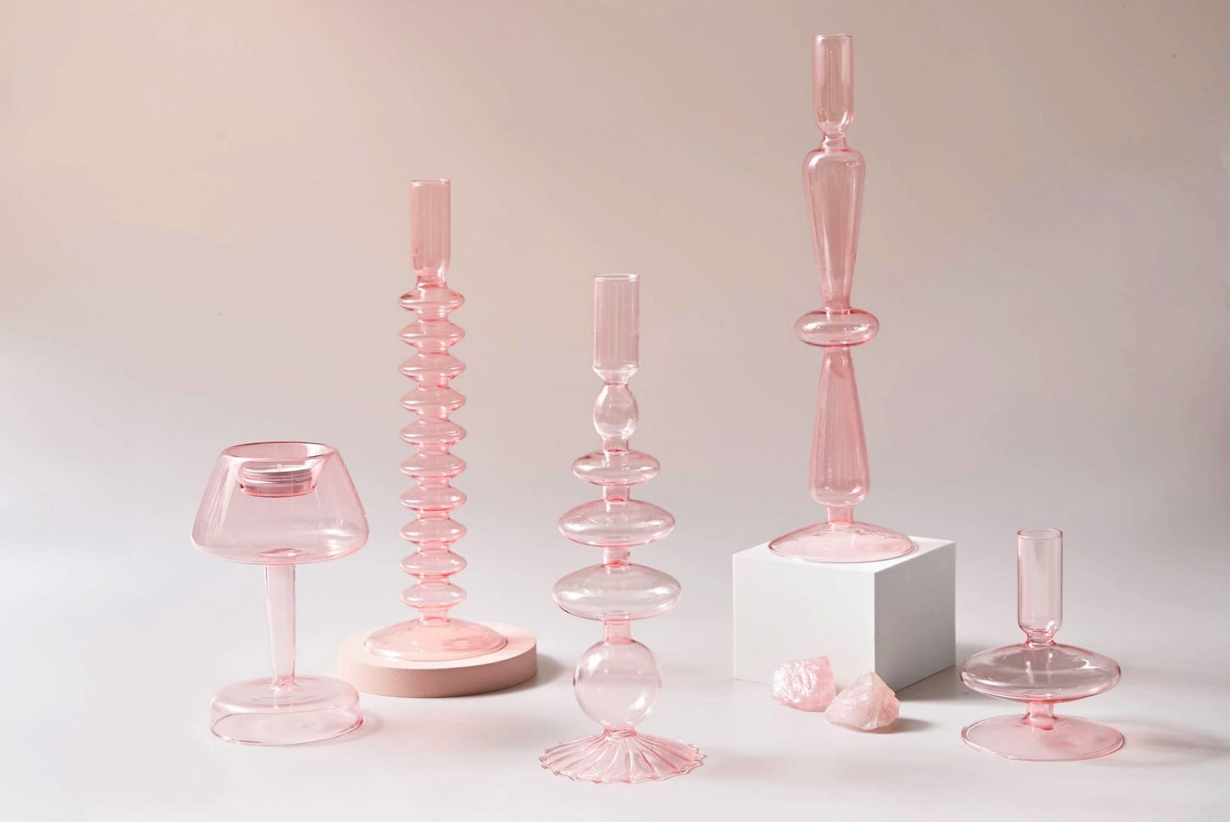 Modern Glass Jewelry Dish - Baby Pink