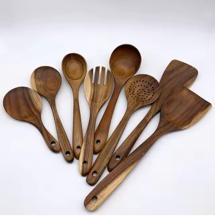 NaturPur – Elegant Wooden Cookware Set with Storage Basket