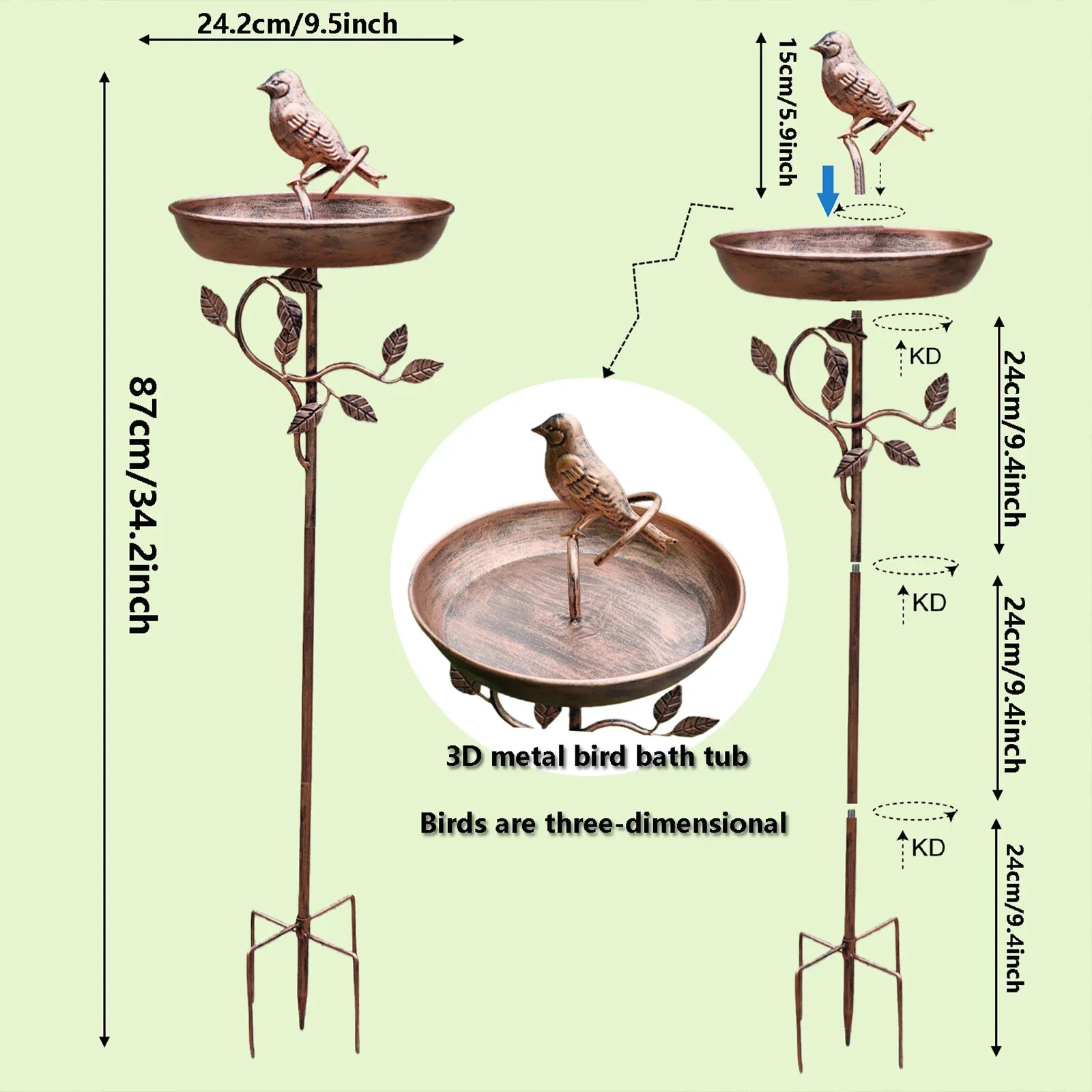 Eleganter Vogelbad mit dekorativem Metallstachel – Antik Kupfer-Design