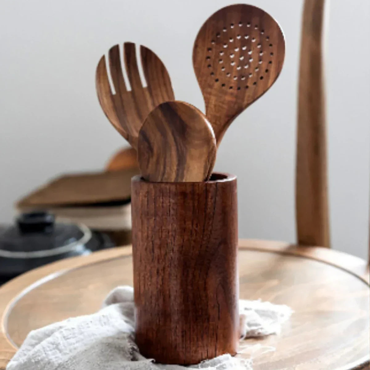 NaturPur – Elegant Wooden Cookware Set with Storage Basket