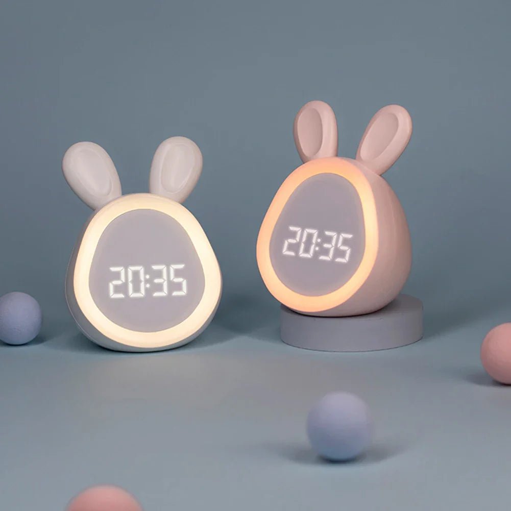 Children's Alarm Clock with LED Night Light and Playful Bunny Design