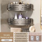 2-Piece Corner Shelf Set - Tool-Free Wall Mounting with Hooks
