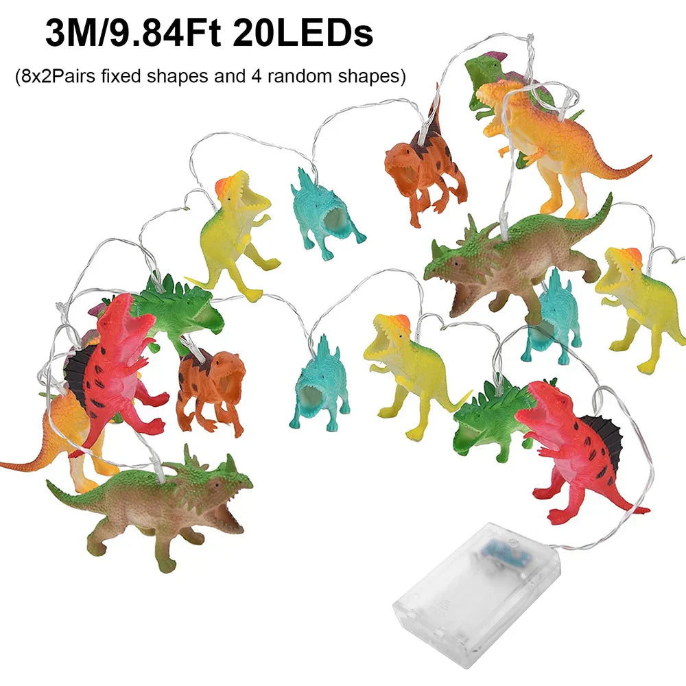 DinoLichter | LED-Dinosaurier-Lichterkette für Kinder | Warmweiß | 1,5 m / 3 m Batteriebetrieben