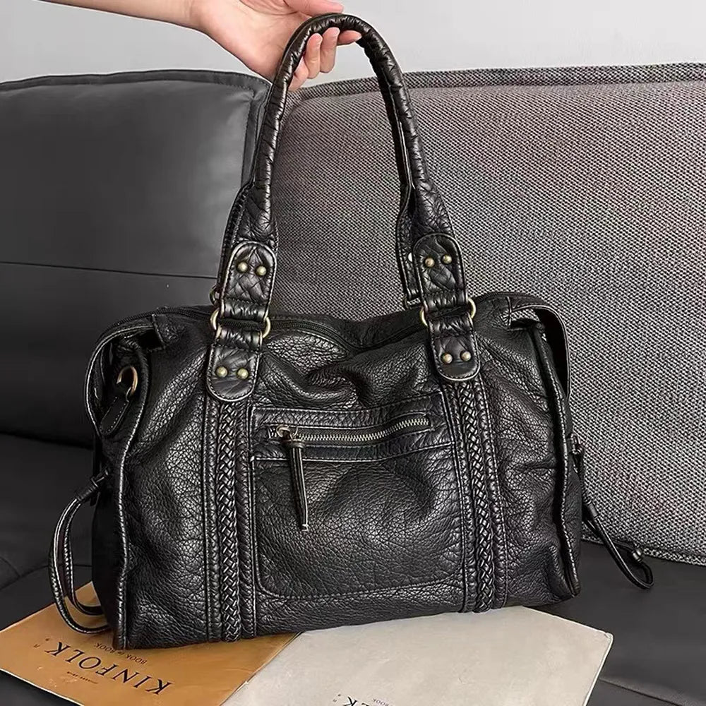 Elegante schwarze Handtasche aus PU-Leder im Vintage-Stil