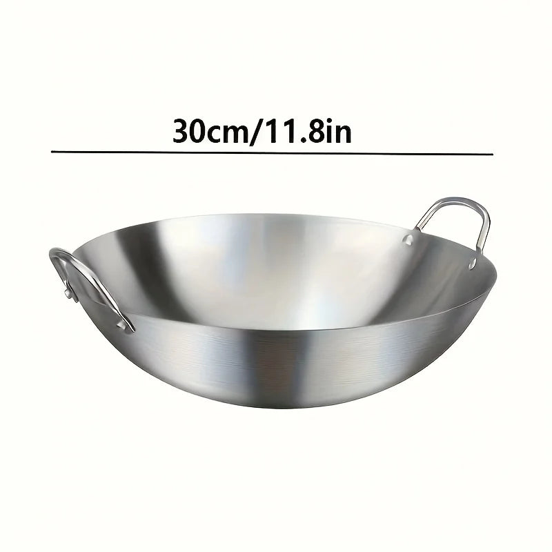 Großer Wok aus Edelstahl mit Doppelgriffen