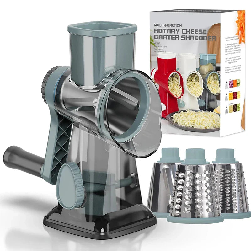 Practical hand grater with 3 interchangeable inserts