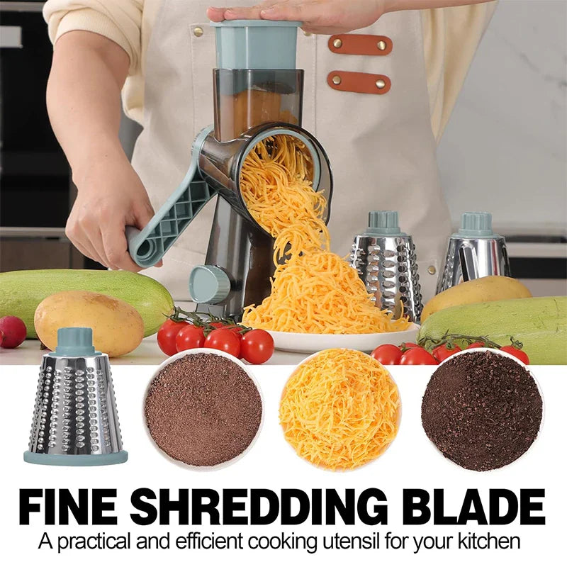 Practical hand grater with 3 interchangeable inserts