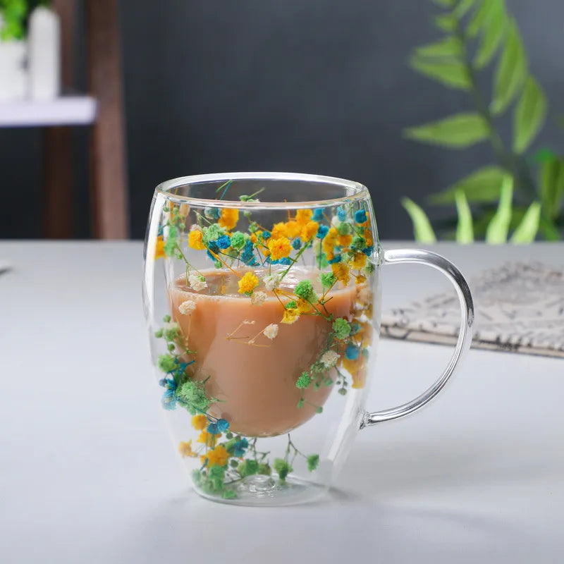 Set of 2 Double-Walled Cups with Dried Flowers