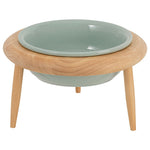 High-quality ceramic cat feeding station with wooden stand