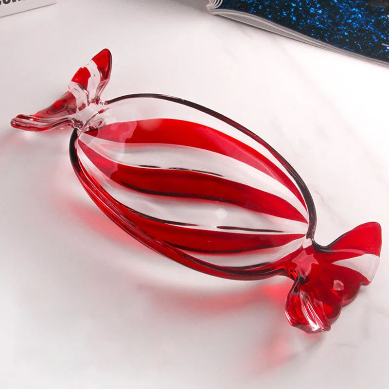 Glass snack plate in candy shape