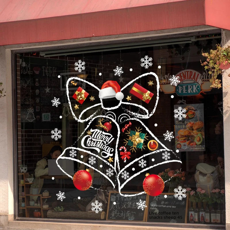 Christmas Window Clings for Winter – Reusable PVC Decoration with Bell Motif