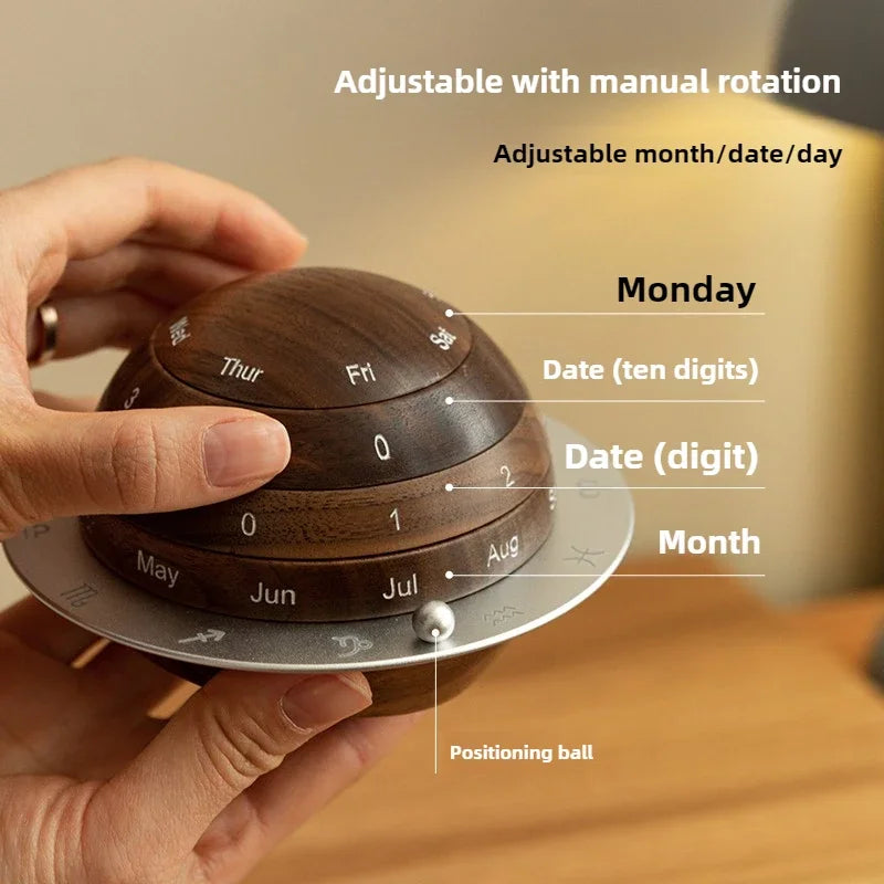 Minimalistischer Rotierender Holzkalender – Kosmischer Zyklus