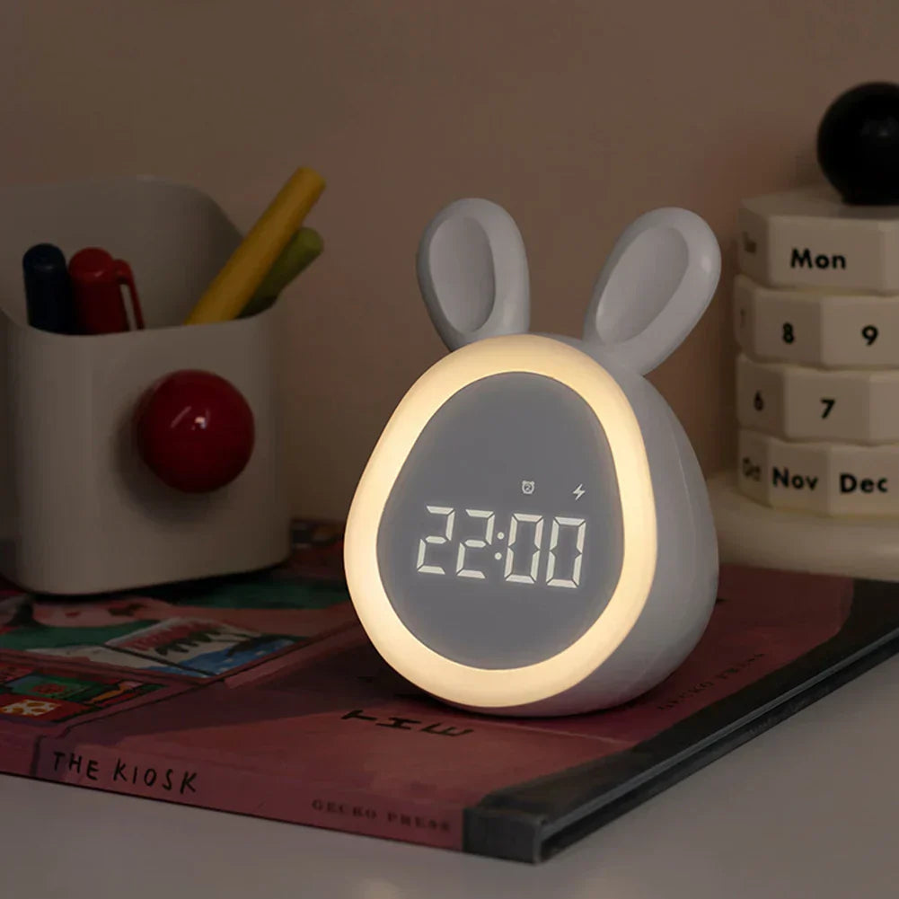 Cute Children's Alarm Clock with LED Display, Night Light, and Alarm – Bunny Shape for Boys and Girls, Ideal for Kids' Rooms and Gentle Wake-Up