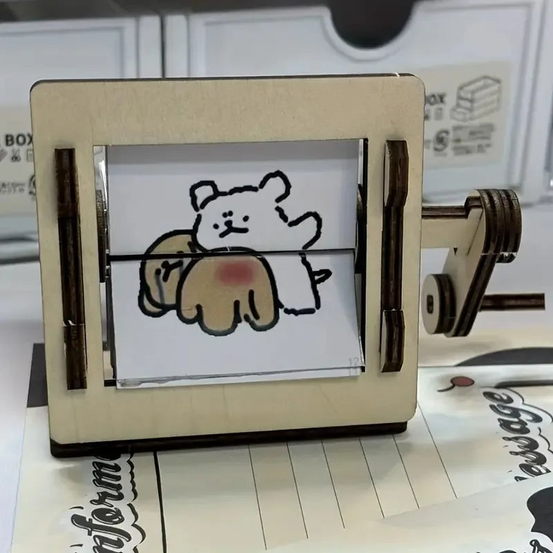 Wooden Hand Crank Animation Machine Craft Kit for Desk Decoration