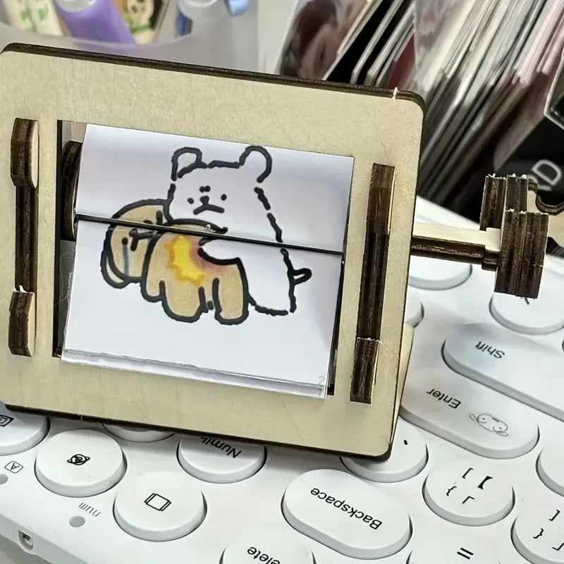 Wooden Hand Crank Animation Machine Craft Kit for Desk Decoration