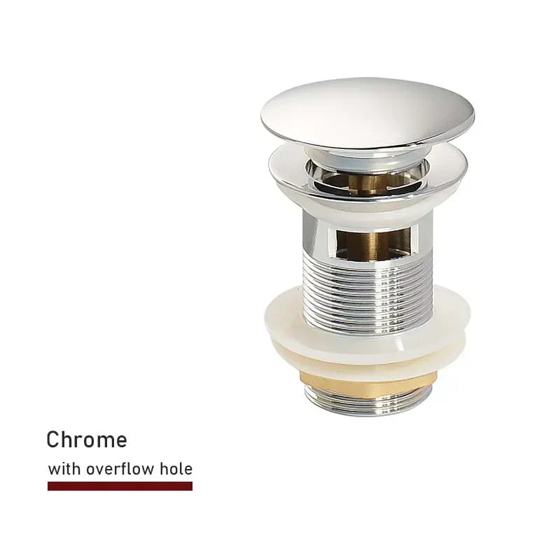 Pop-Up Drain Stopper – Brass | 11 Colors | With or Without Overflow