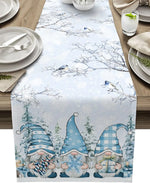 Christmas Table Runner with Snowman and Snowflake Pattern - Elegant Linen Runner