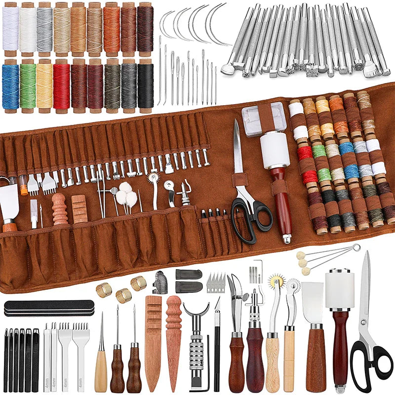 Versatile Leather Crafting Kit | 92 or 27 Pieces | Includes Durable Threads & Professional Tools
