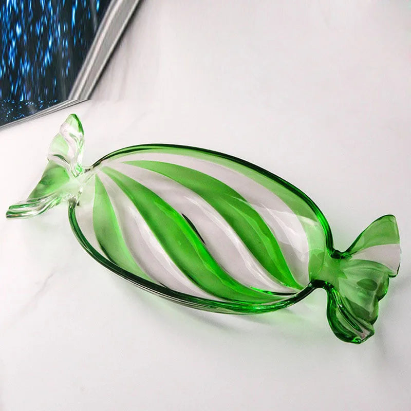 Glass snack plate in candy shape
