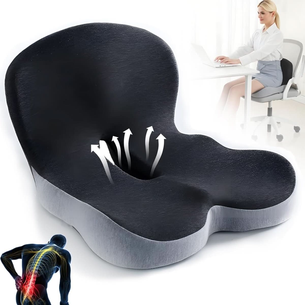 Comfortable Seat Cushion | Ergonomic Memory Foam Pillow | Pressure Relieving & Non-Slip | ComfortSeat