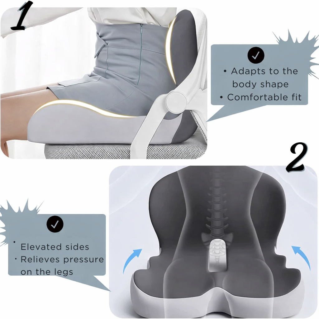 Comfortable Seat Cushion | Ergonomic Memory Foam Pillow | Pressure Relieving & Non-Slip | ComfortSeat