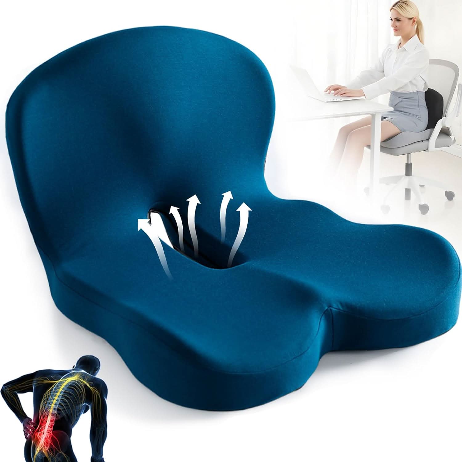 Comfortable Seat Cushion | Ergonomic Memory Foam Pillow | Pressure Relieving & Non-Slip | ComfortSeat