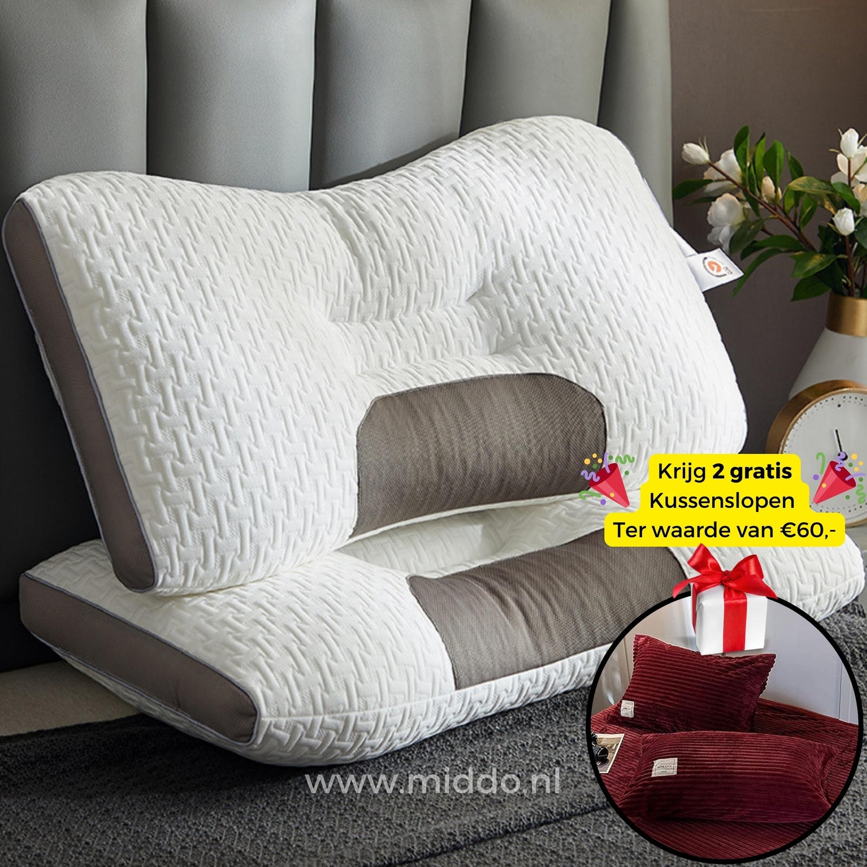 Ergonomisches Nackenstützkissen | Ideal für Rücken- und Seitenschläfer mit Gratis Bezügen!
