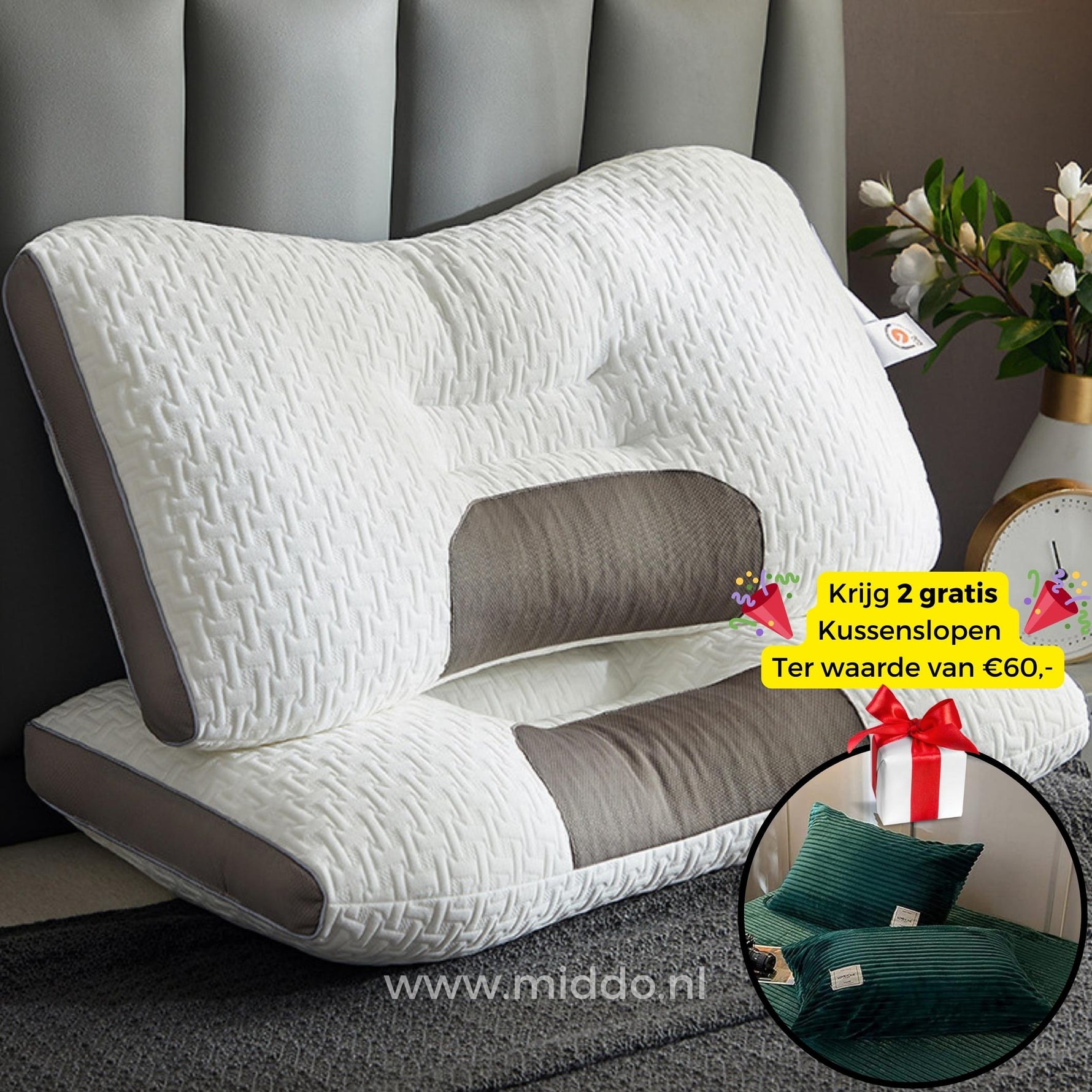 Ergonomisches Nackenstützkissen | Ideal für Rücken- und Seitenschläfer mit Gratis Bezügen!