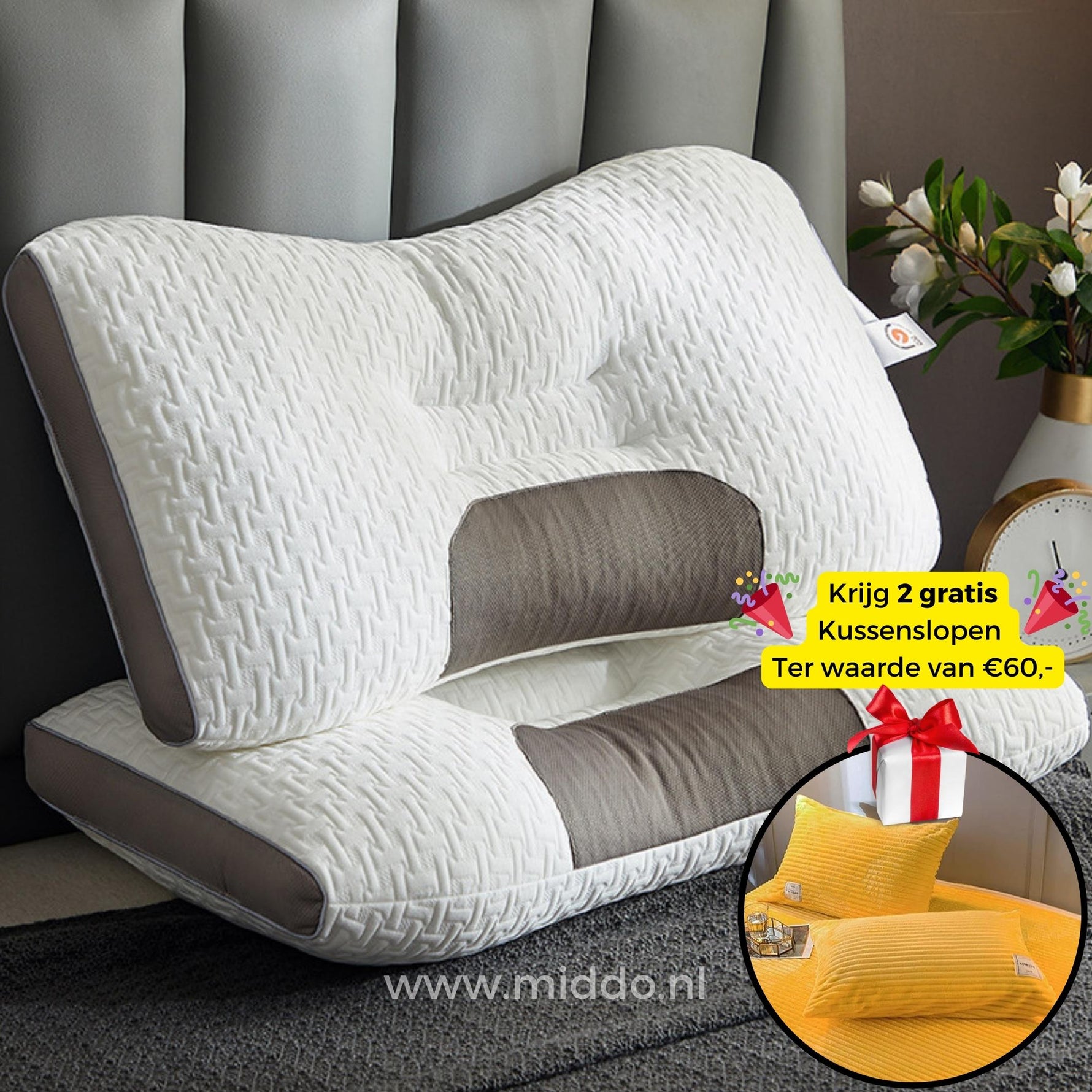 Ergonomisches Nackenstützkissen | Ideal für Rücken- und Seitenschläfer mit Gratis Bezügen!