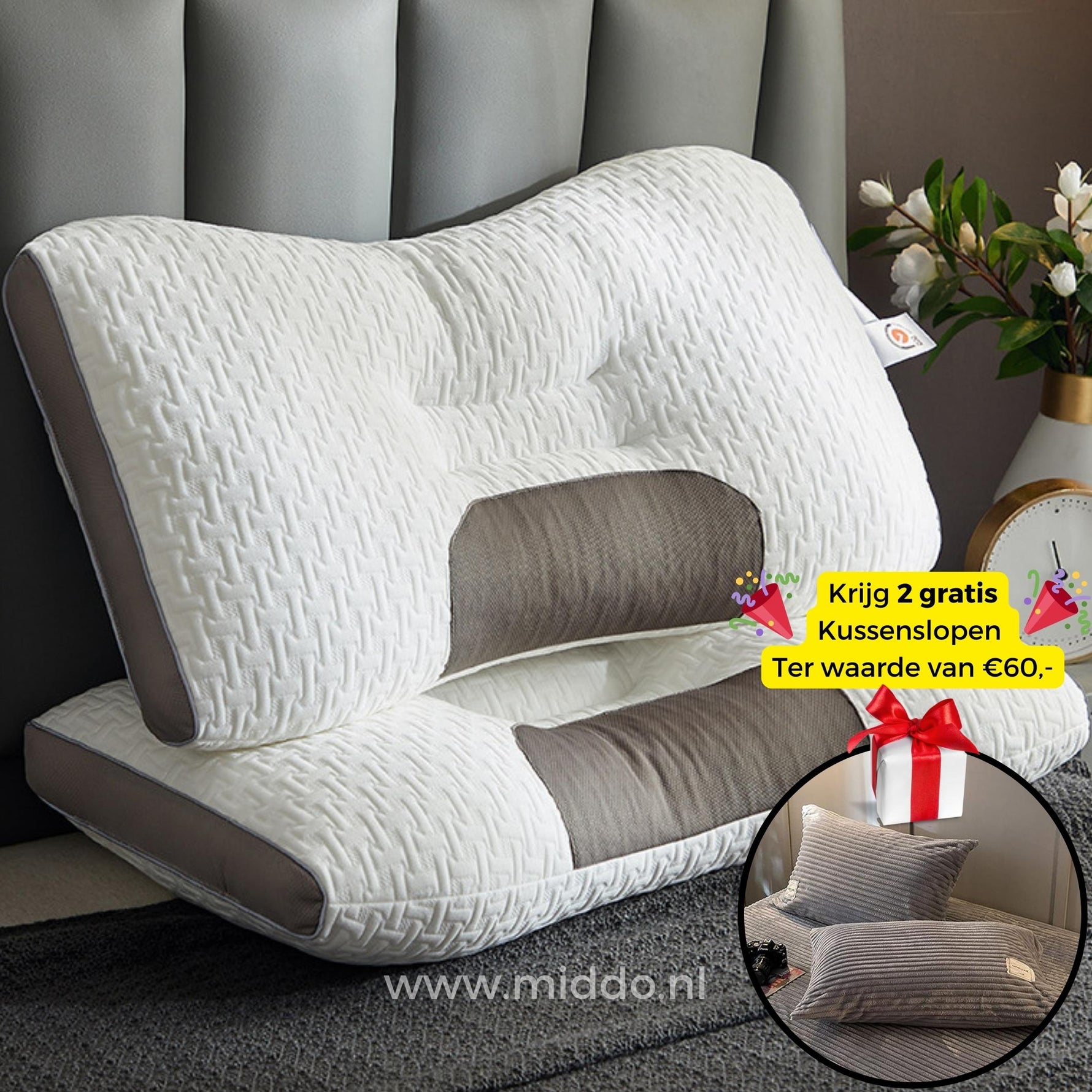 Ergonomisches Nackenstützkissen | Ideal für Rücken- und Seitenschläfer mit Gratis Bezügen!
