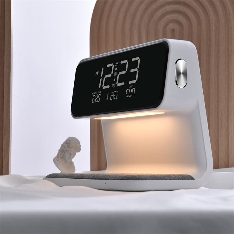 Multifunctional night lamp with wireless charging station and alarm clock