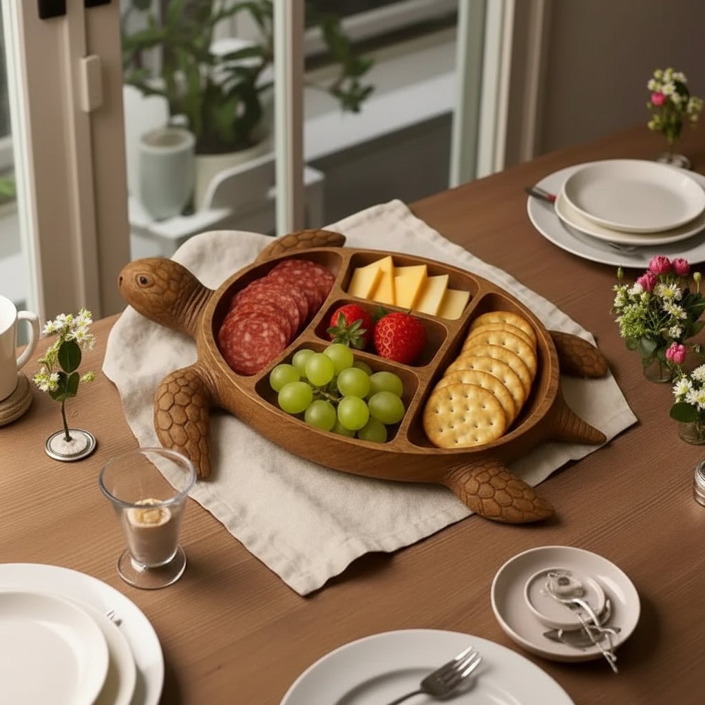 Animal-shaped solid wood serving platter for snacks