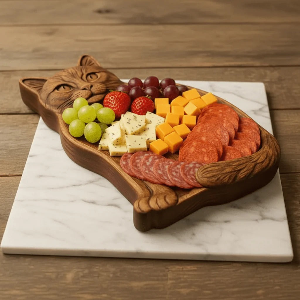 Animal-shaped solid wood serving platter for snacks
