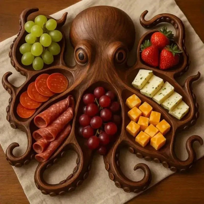 Animal-shaped solid wood serving platter for snacks