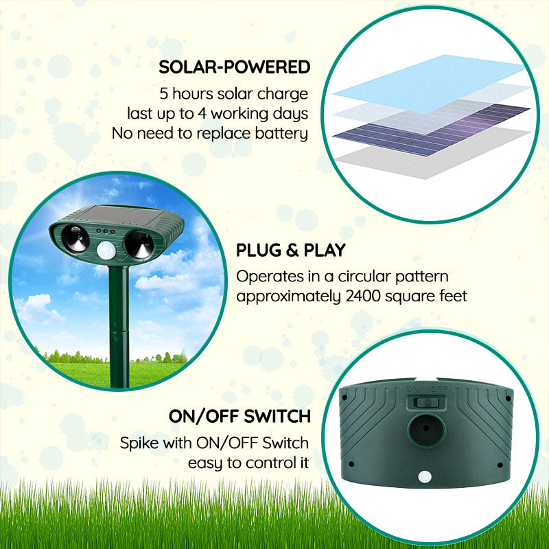 Solar-powered Ultrasound Rabbit Repellent with Flashing Light – Effective Protection for Your Garden
