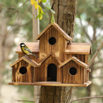 Wooden birdhouse with 6 entrances for small birds