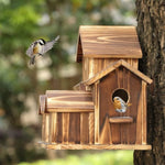 Wooden birdhouse with 6 entrances for small birds