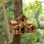 Wooden birdhouse with 6 entrances for small birds