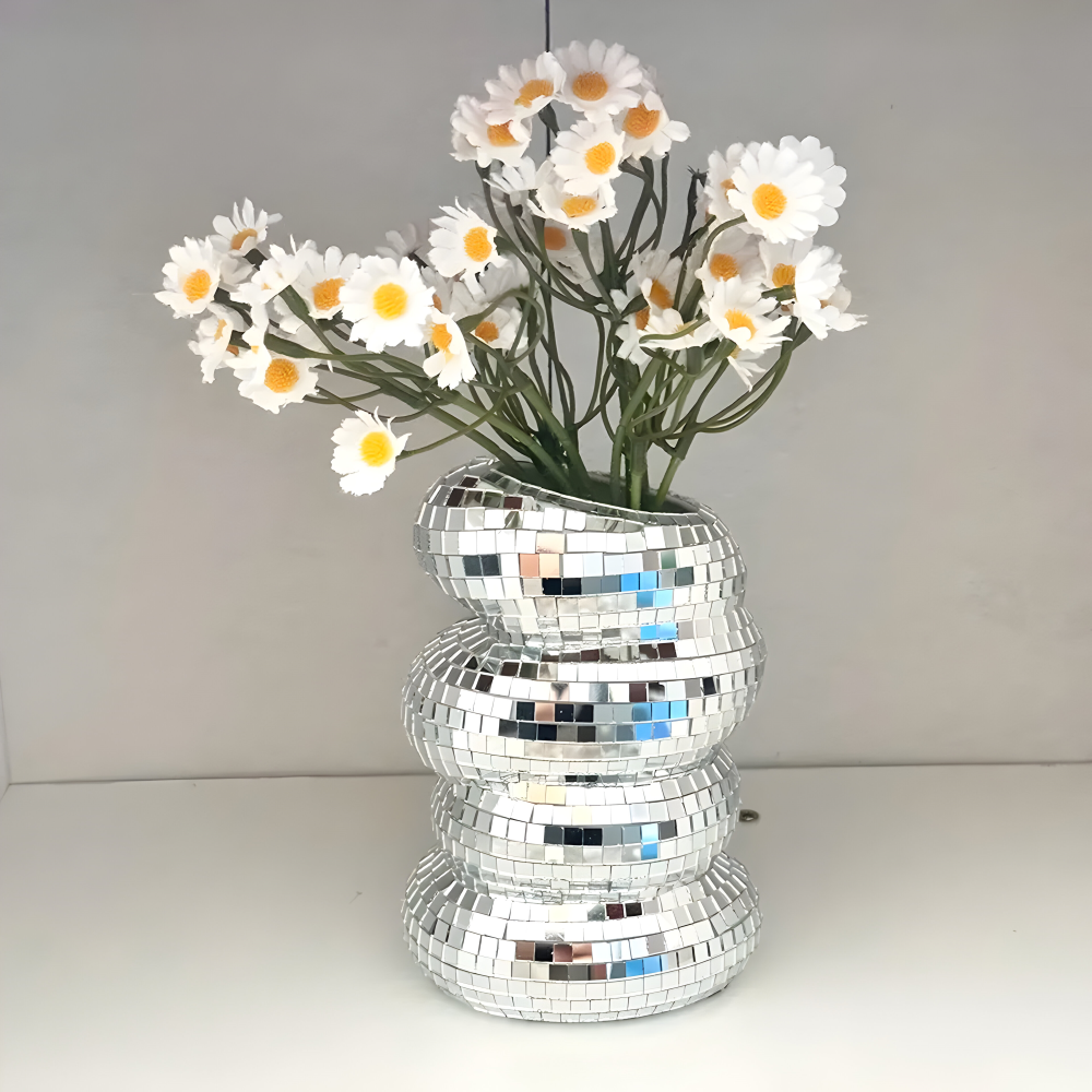 Mirror Tile Vase with Spiral Pattern