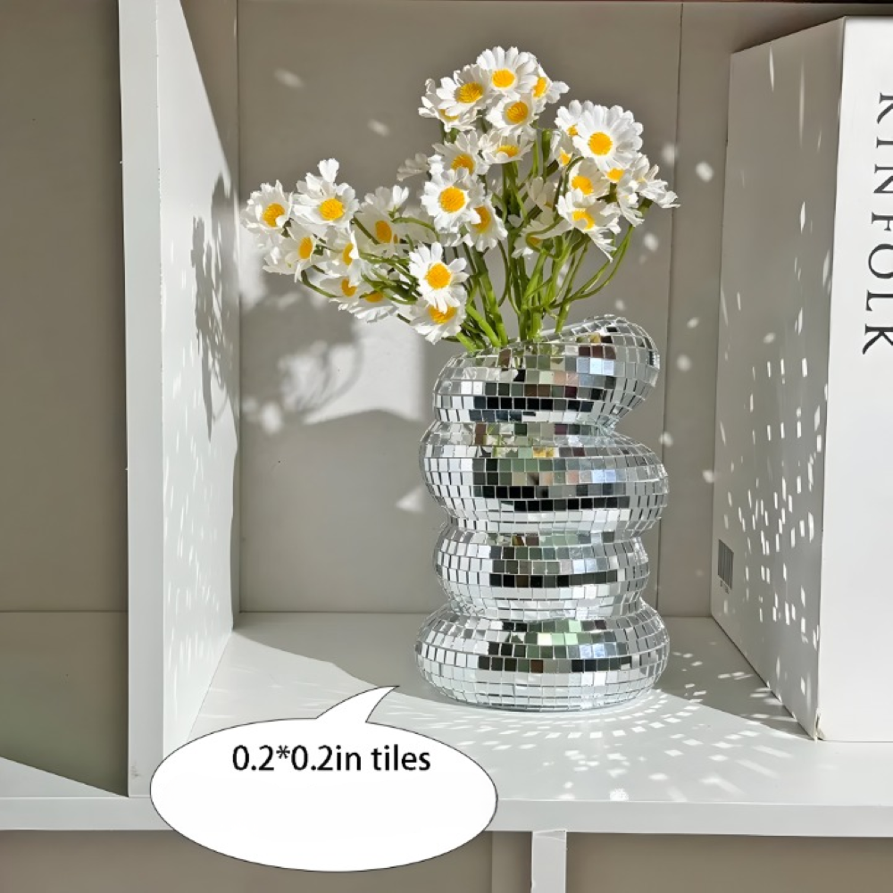 Mirror Tile Vase with Spiral Pattern
