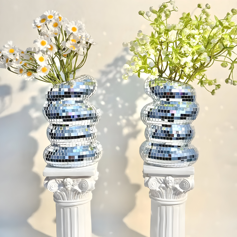 Mirror Tile Vase with Spiral Pattern