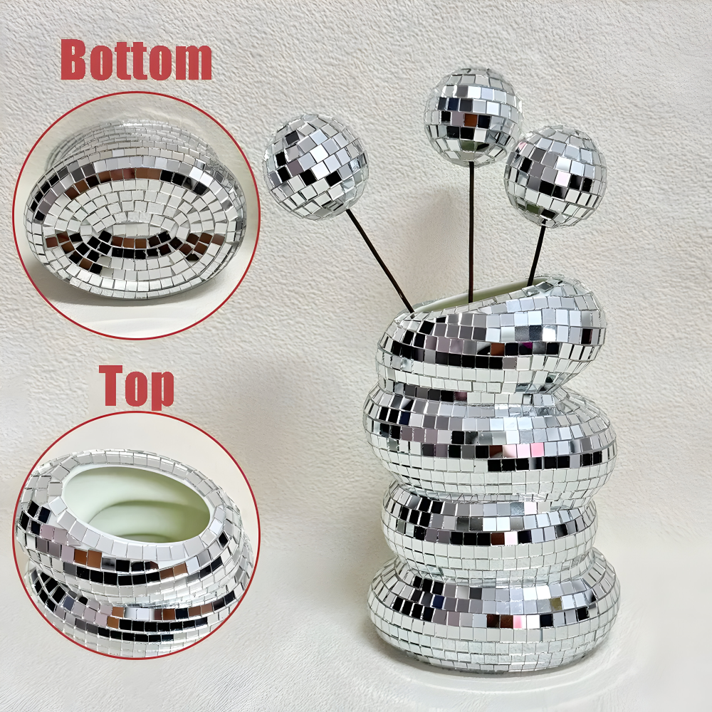 Mirror Tile Vase with Spiral Pattern