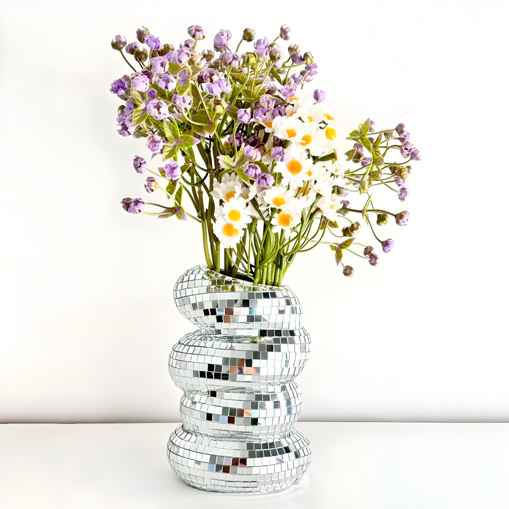 Mirror Tile Vase with Spiral Pattern